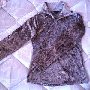 Skea Shimmies Top Half Zip Up Velvet Velour Long Sleeve Pull Over Size Small